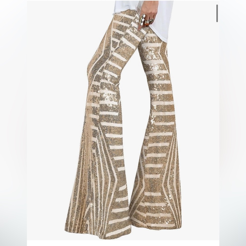 Amazon sequins bell bottoms pant. Size Small in Apricot